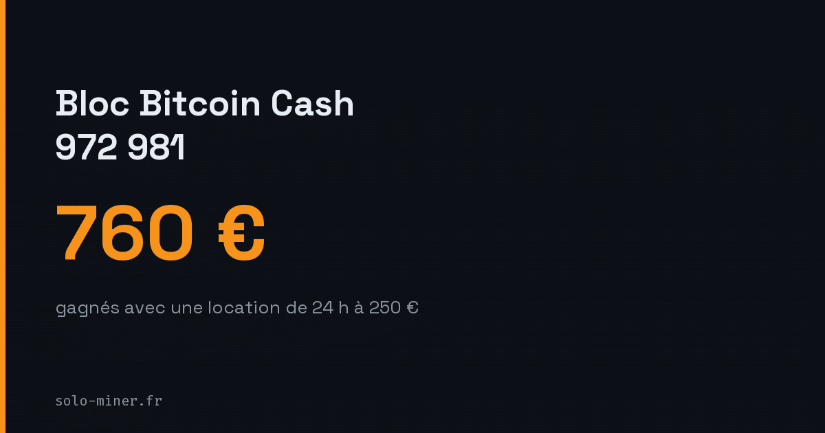 Bloc Bitcoin Cash 972 981 : une location de 24 h a gagné, la moyenne perd la moitié